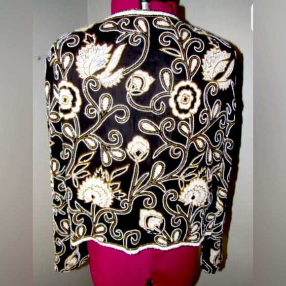 Niteline Della Roufogali SILK Beaded Jacket Brown Gold Black Ladies Large - Picture 2 of 4